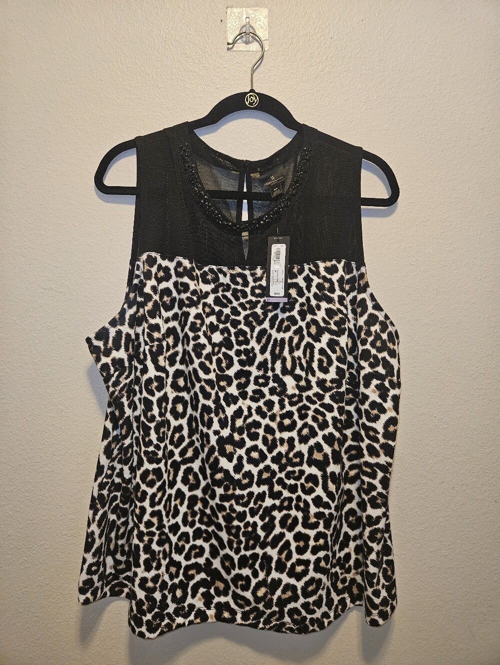 Worthington 3x Leopard Print Knit Top Womens Mesh Rhinestone Neckline Sleeveless